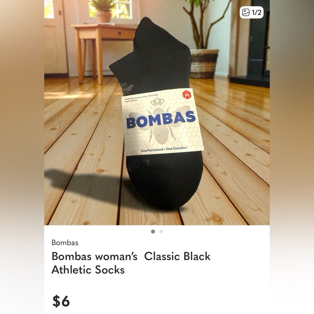 New Bombas Classic Black Athletic Socks M